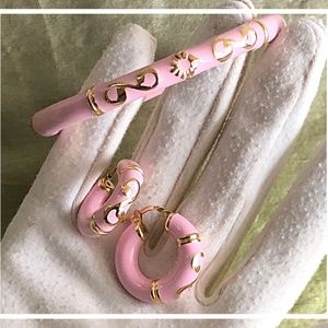 VTG Sterling Inlay Bracelet & Earring Set Pink